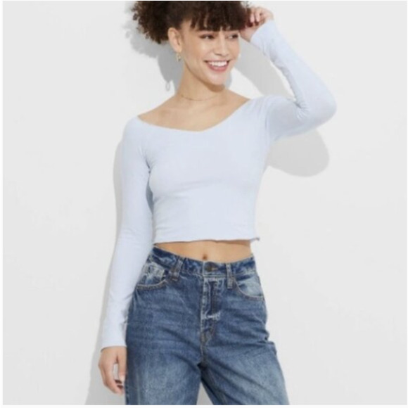 NWT Wild Fable Wide V Neck Shirt Womens XXL Blue Lightweight Fall Layer Comfort - Picture 1 of 7